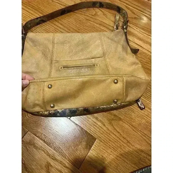 B Makowsky Snakeskin Print And Leather Purse Camel $158 - Picture 4 of 6